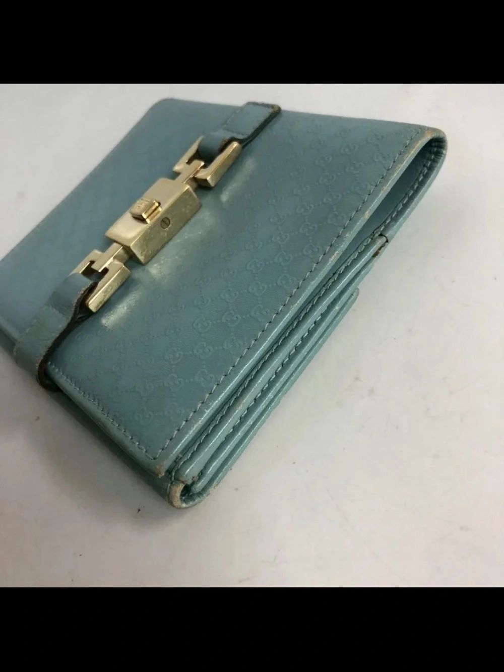 Gucci Powder Blue Leather Wallet with Gold Hardware